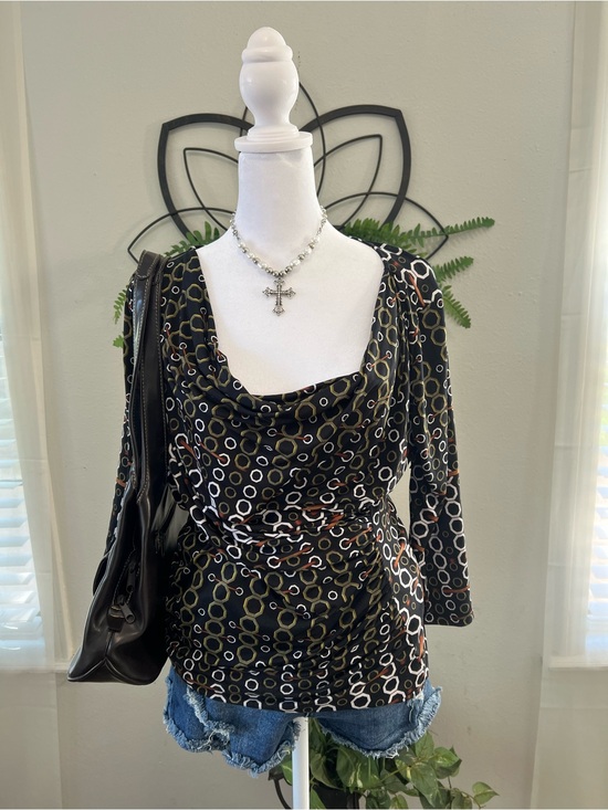 Worthington Tops - Worthington Stretch Geometric Ruched Cowl Neck Top Medium